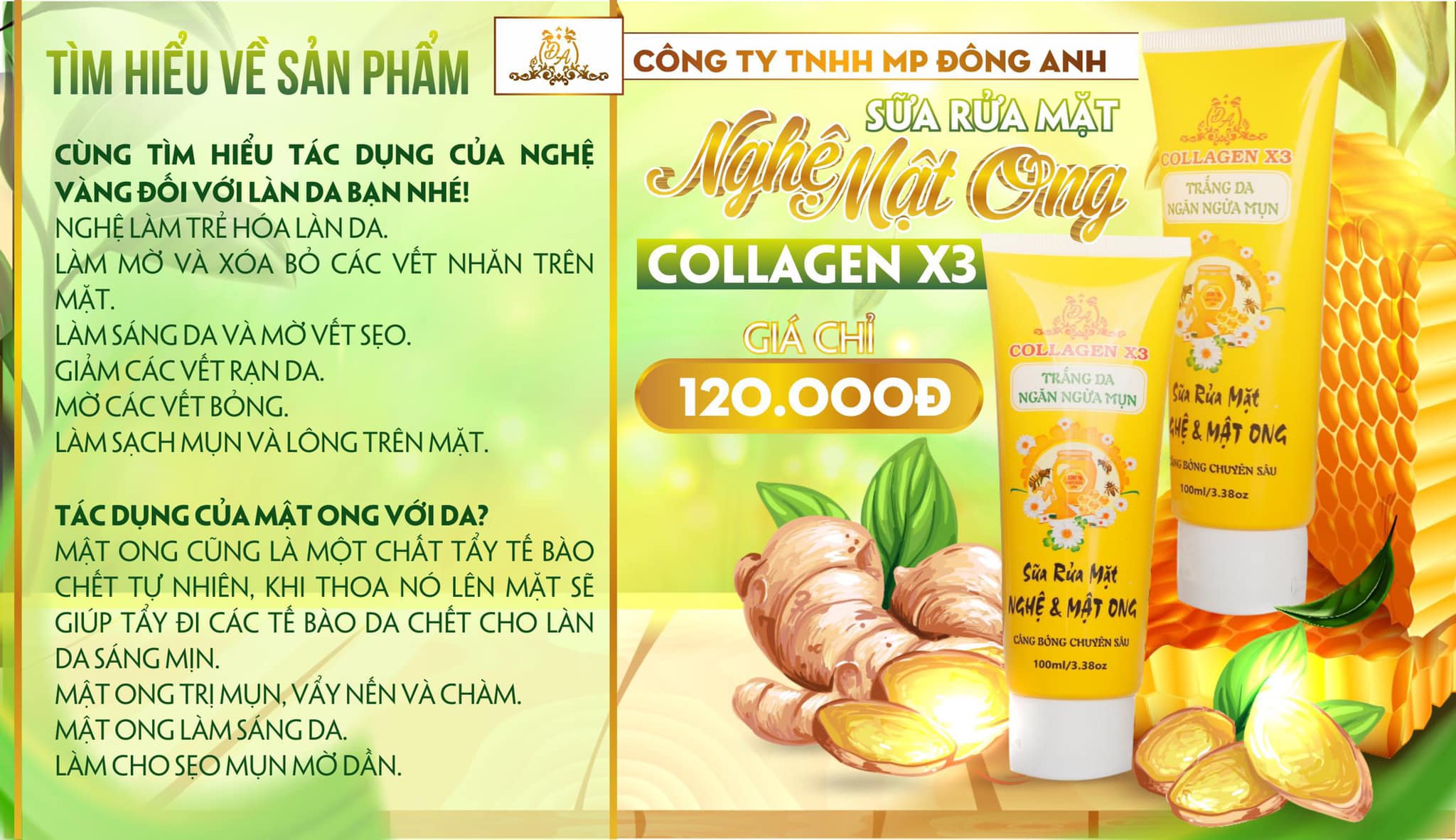 Sữa rửa mặt Collagen X3 tinh chất nghệ mật ong