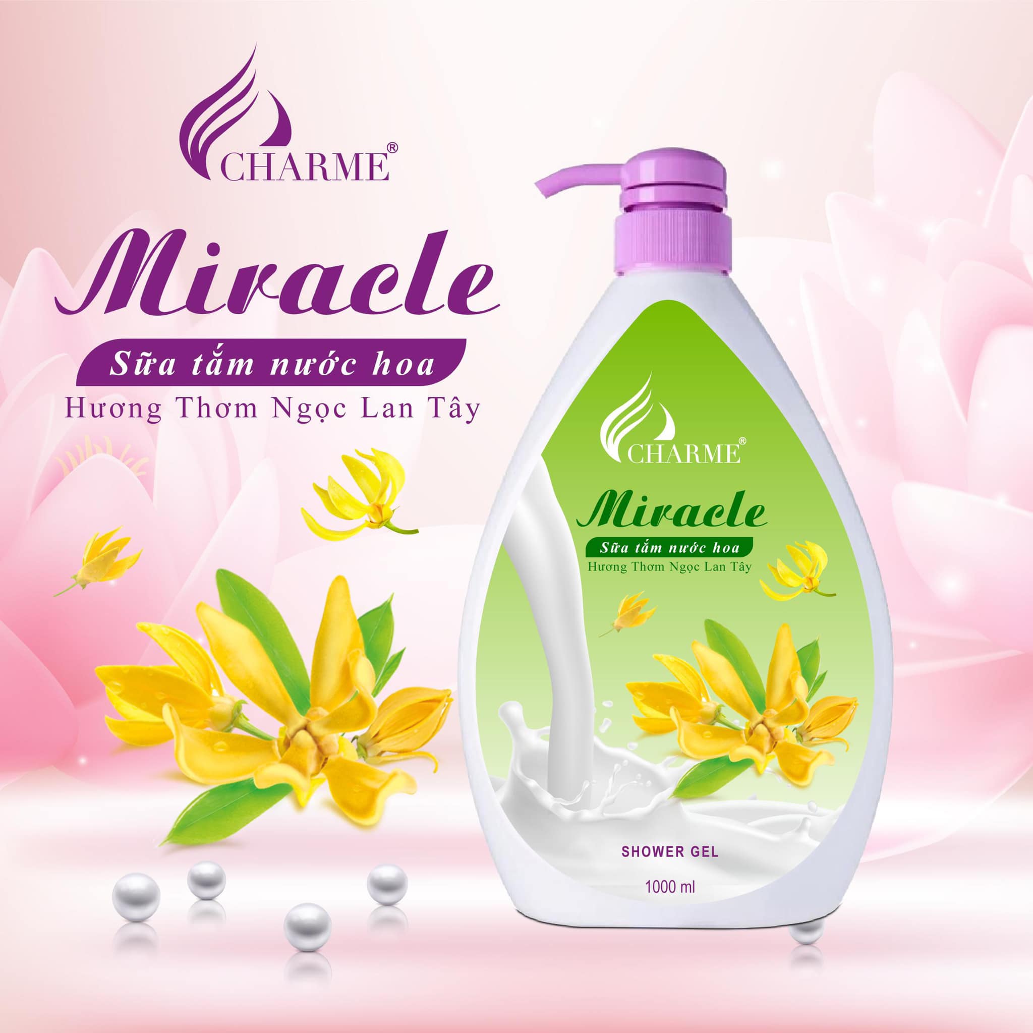 Sữa tắm nước hoa Charme Miracle 1000ml hương Ngọc Lan Tây