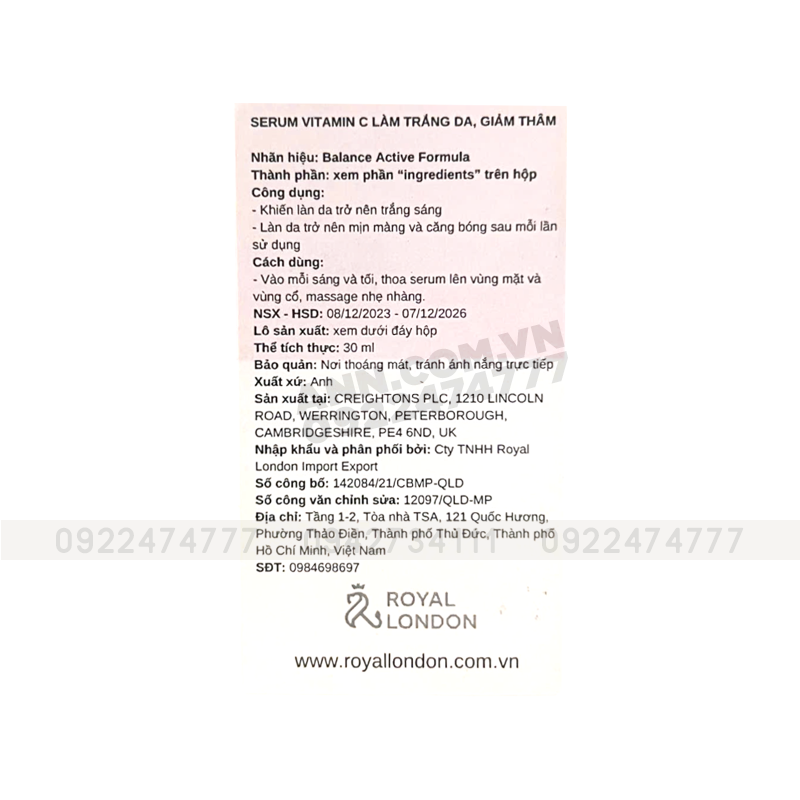 Serum Làm Sáng Da Vitamin C Balance Active Formula 30ml