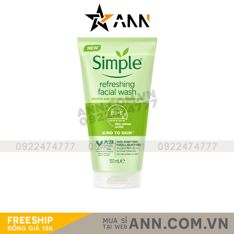15461_5011451103863_20240724174100.png Sữa Rửa Mặt Simple Kind To Skin Refreshing Facial Wash Ge 150ml - 5011451103863