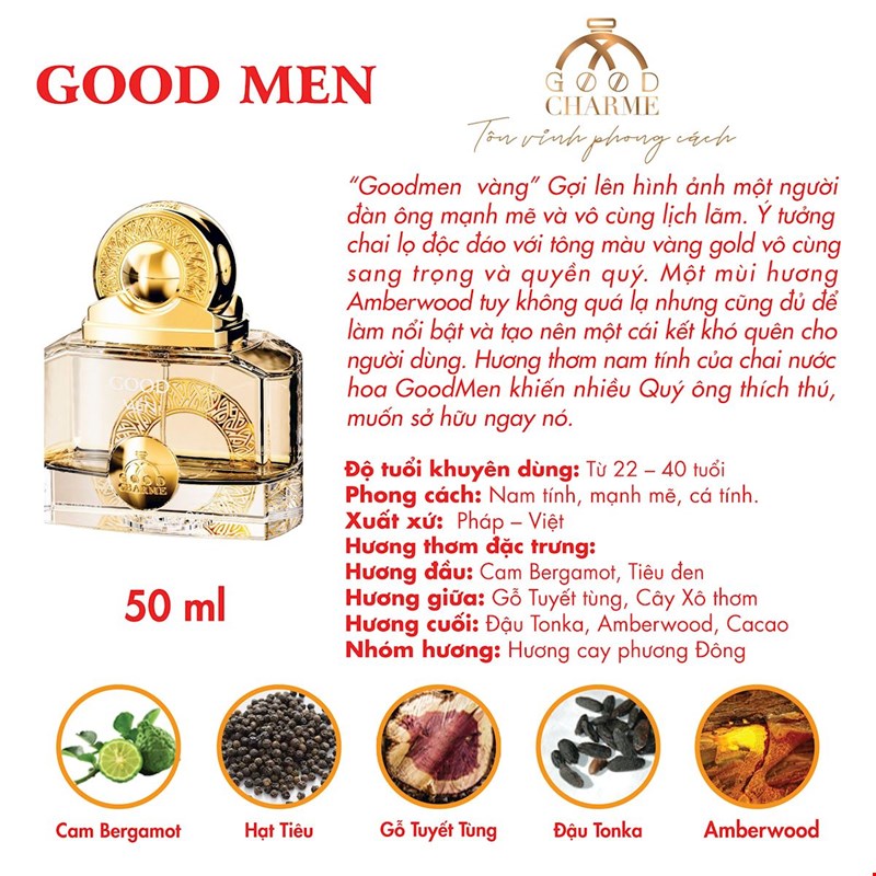 Nước Hoa Nam Good Men Màu Vàng Chính Hãng Good Charme 50ml tặng kèm quà