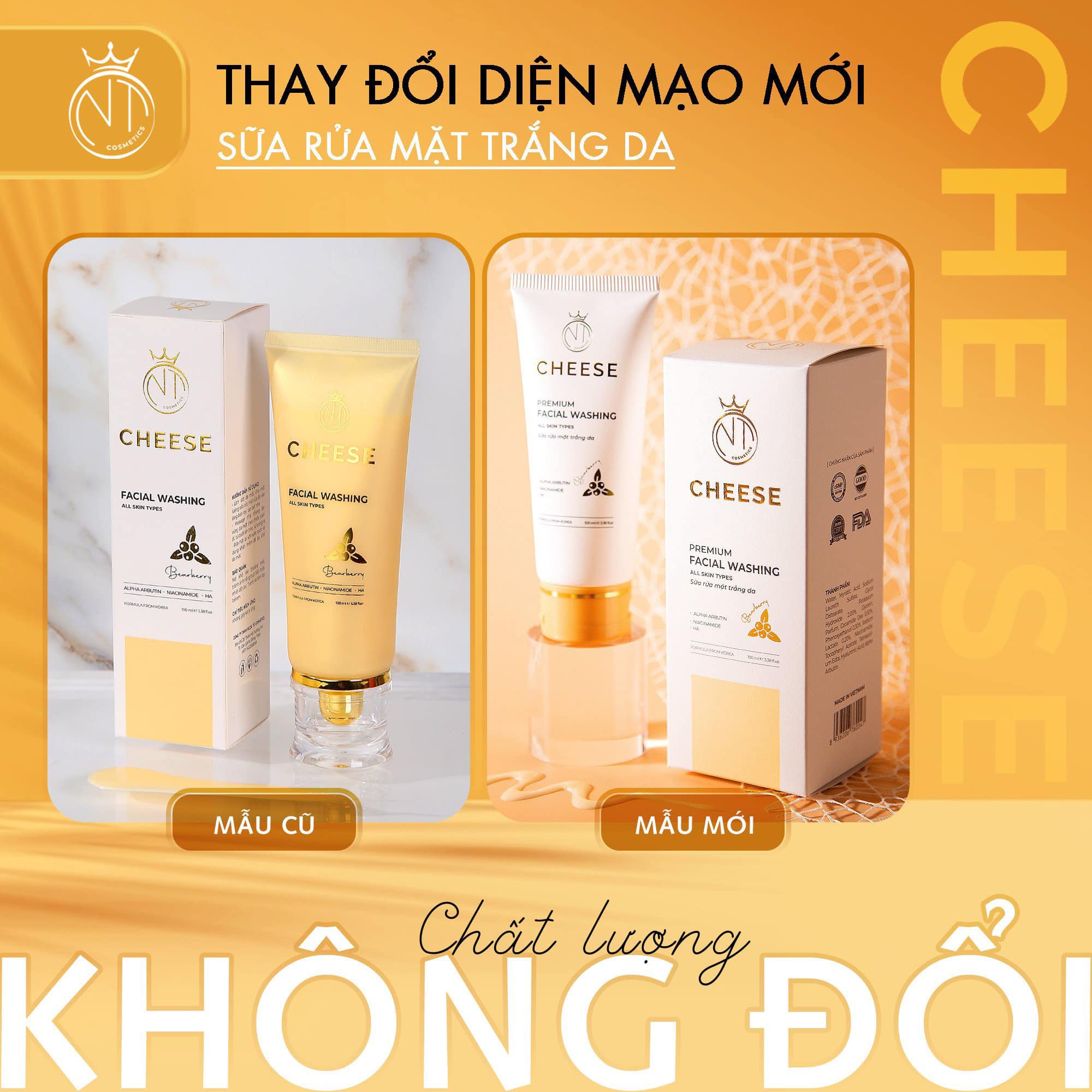 Sữa Rửa Mặt Dành Cho Da Khô Và Nhạy Cảm Cheese NT Cosmetics - 8936206760047