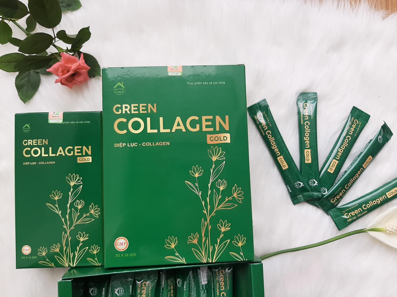 Diệp lục Collagen Gold hộp lớn 30 gói chính hãng Green Family