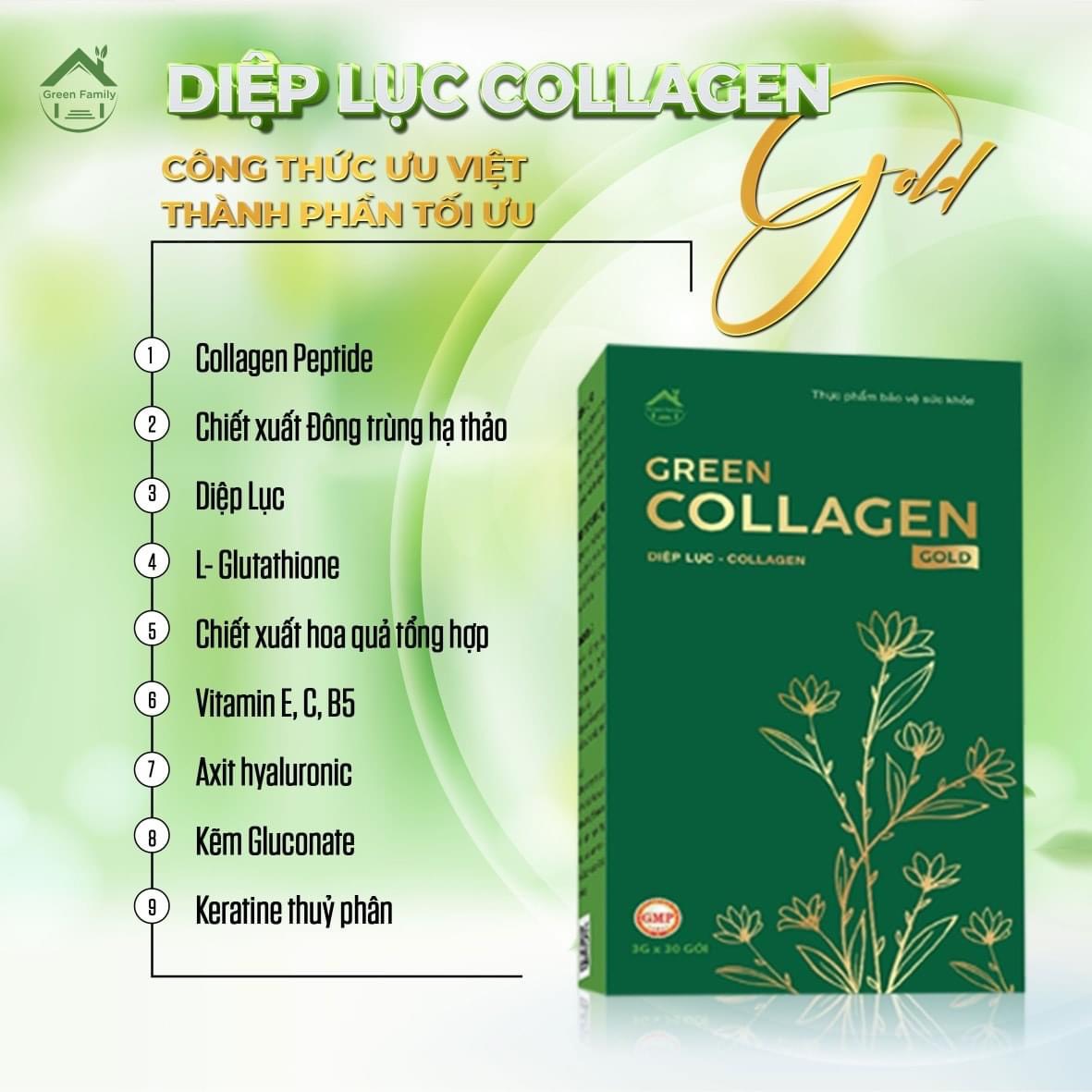 Diệp Lục Collagen Gold Hộp Lớn 30 Gói Green Family - 8936095911353