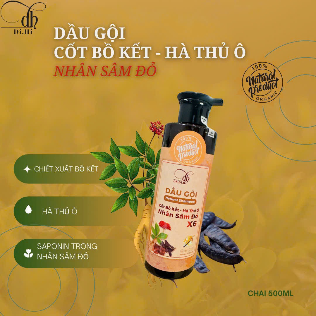 Dầu Gội Cốt Bồ Kết Hà Thủ Ô Nhân Sâm Đỏ X6 Dr Di Hi