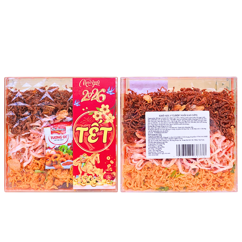 Khô Mix 3 Vị Tẩm Vị Heo, Mực Sợi Hấp Dẫn, Khô Gà Lá Chanh Hộp Ngôi Sao Lớn 450g - Hộp Quà Tết 2026