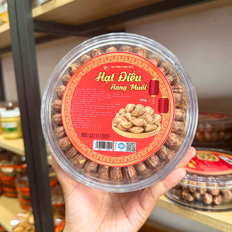 Hạt Điều Xếp Hoa Hộp Tròn 500g