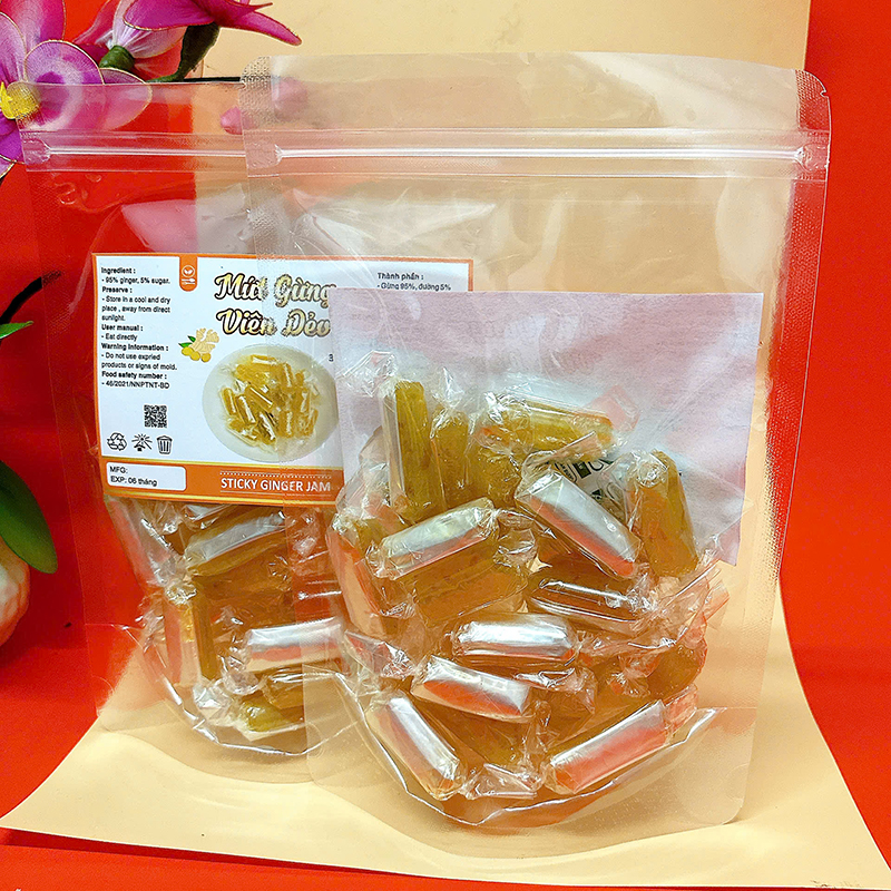 Sỉ mứt Gừng Viên Dẻo Túi Zip 300g