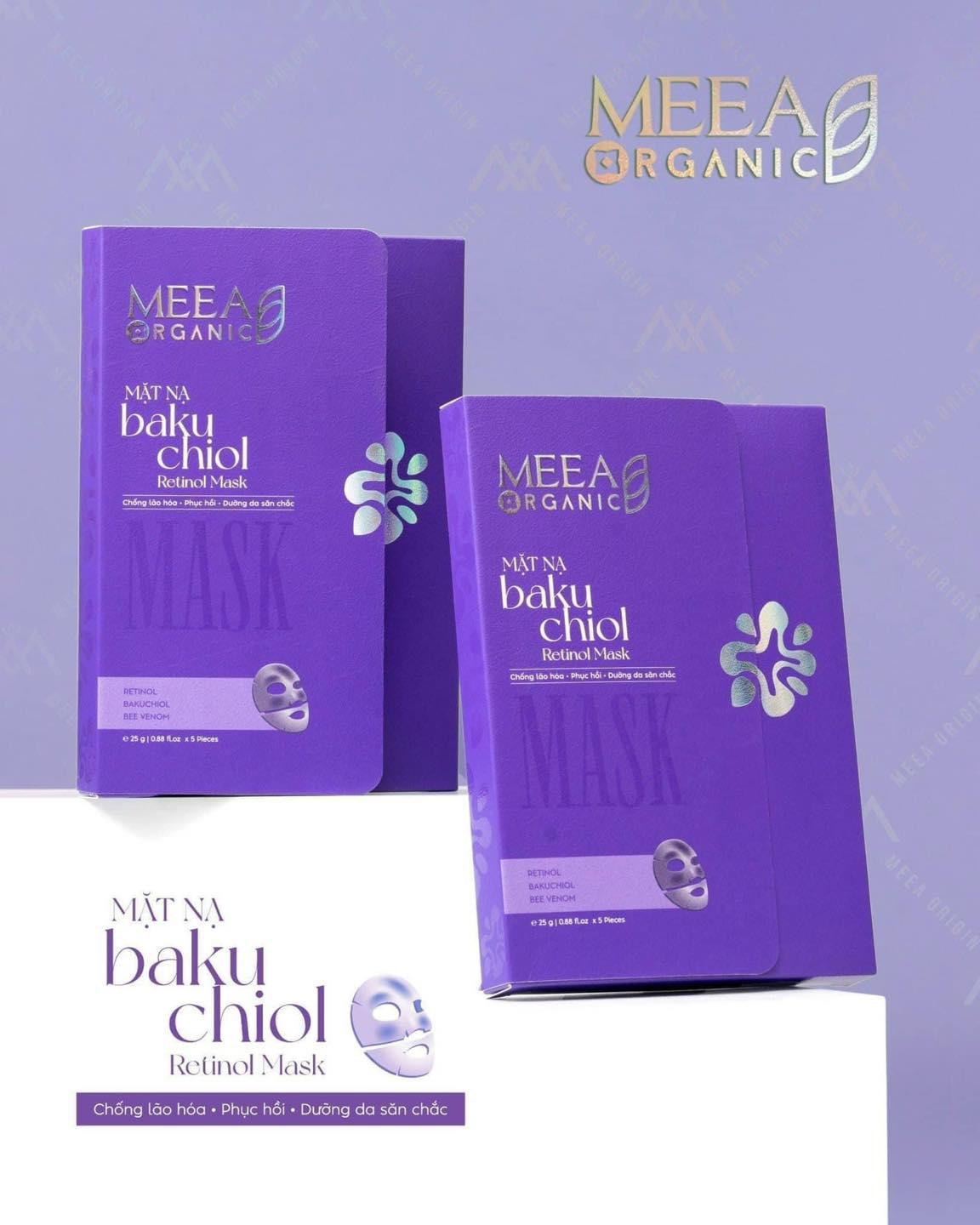 Mặt Nạ Thạch Collagen Meea Organic Màu Tím Bakuchiol Retinol Mask Hộp 5 Miếng