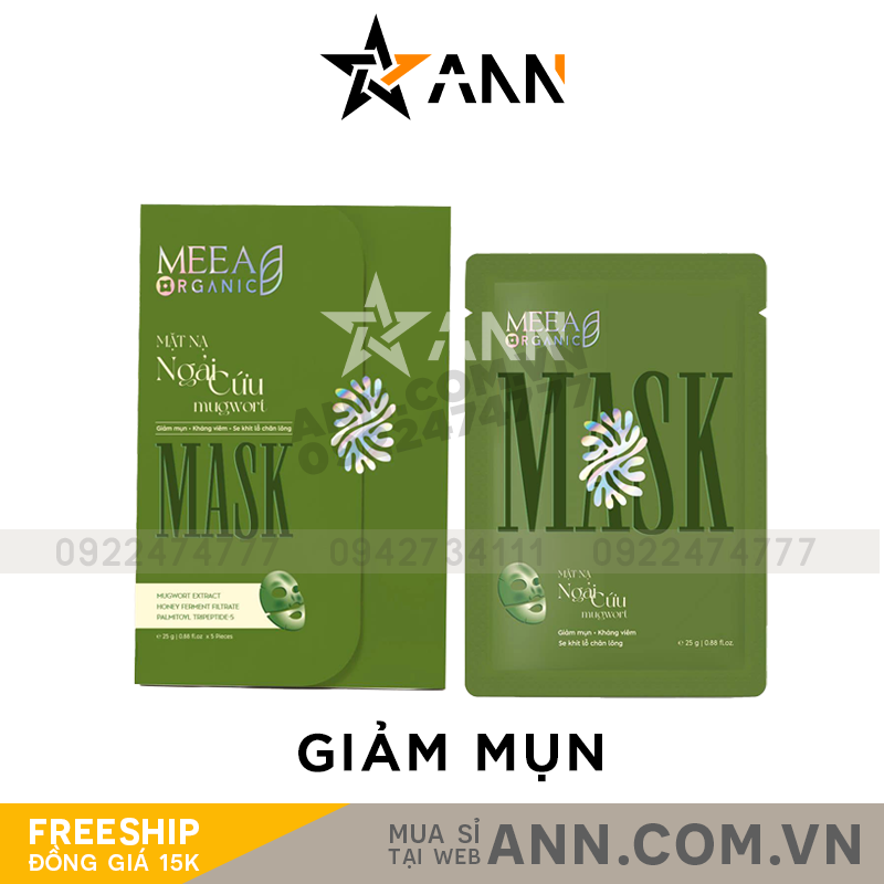 23597-mat-na-1-meea.png Mặt Nạ Thạch Collagen Meea Organic Màu Xanh Ngãi Cứu Mugwort Mask Hộp 5 Miếng - 8938534672443