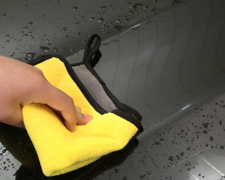 Combo 5 Khăn Lau Xe Ô Tô 2 Mặt Màu Vàng Xám - Khăn Lau Bếp Đa Năng 2 Mặt Siêu Thấm Nước 30x30cm