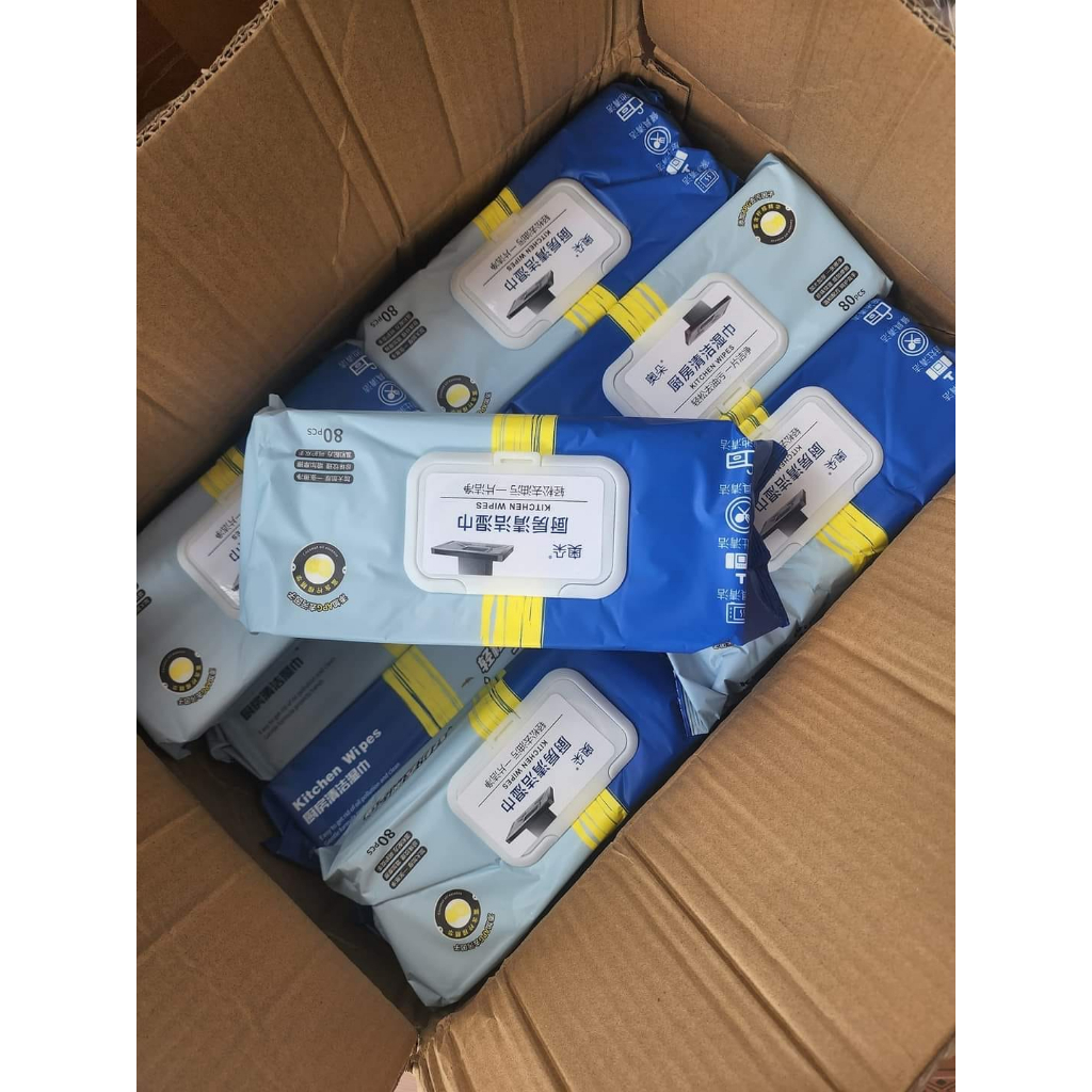 Combo 3 Khăn Ướt Lau Bếp Đa Năng - Khăn Lau Bàn Bếp Bát Đĩa Đa Năng An Toàn 1 Gói 80 Miếng 30x11x5cm