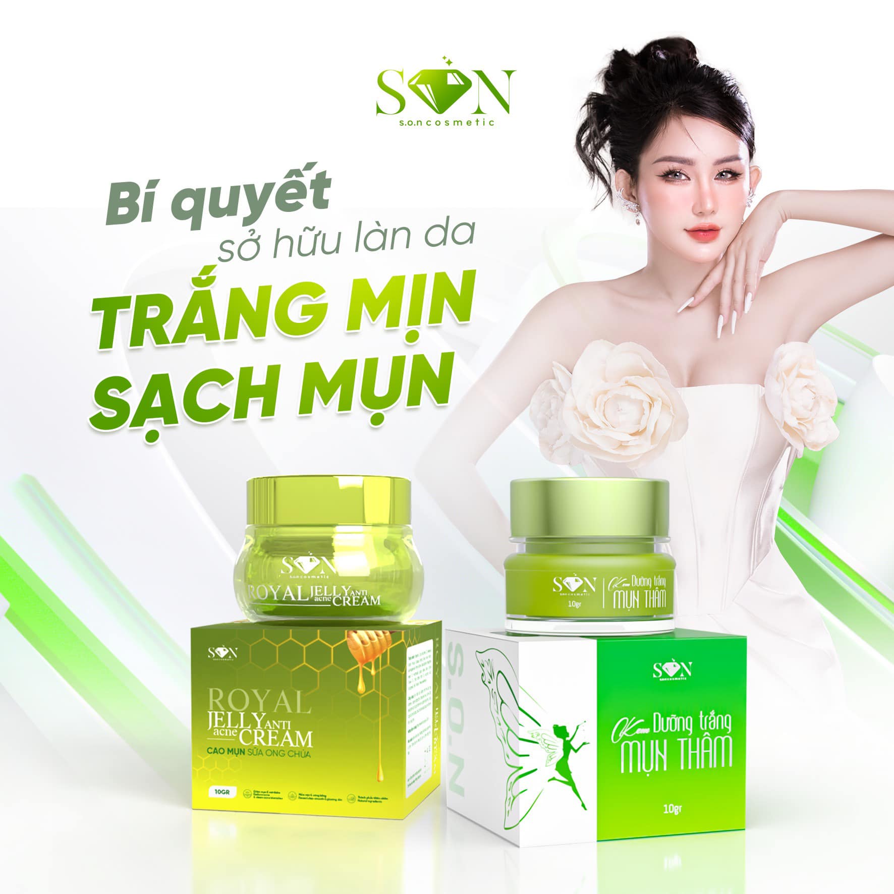 Combo Kem Face Cao Mụn Sữa Ong Chúa + Kem Face Xanh Mụn Thâm SON Cosmetic
