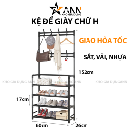 Kệ Để Giày 4 Tầng Chữ H Có Móc Treo Quần Áo Và Đồ Dùng 152x60x26cm - KDGCHDN01