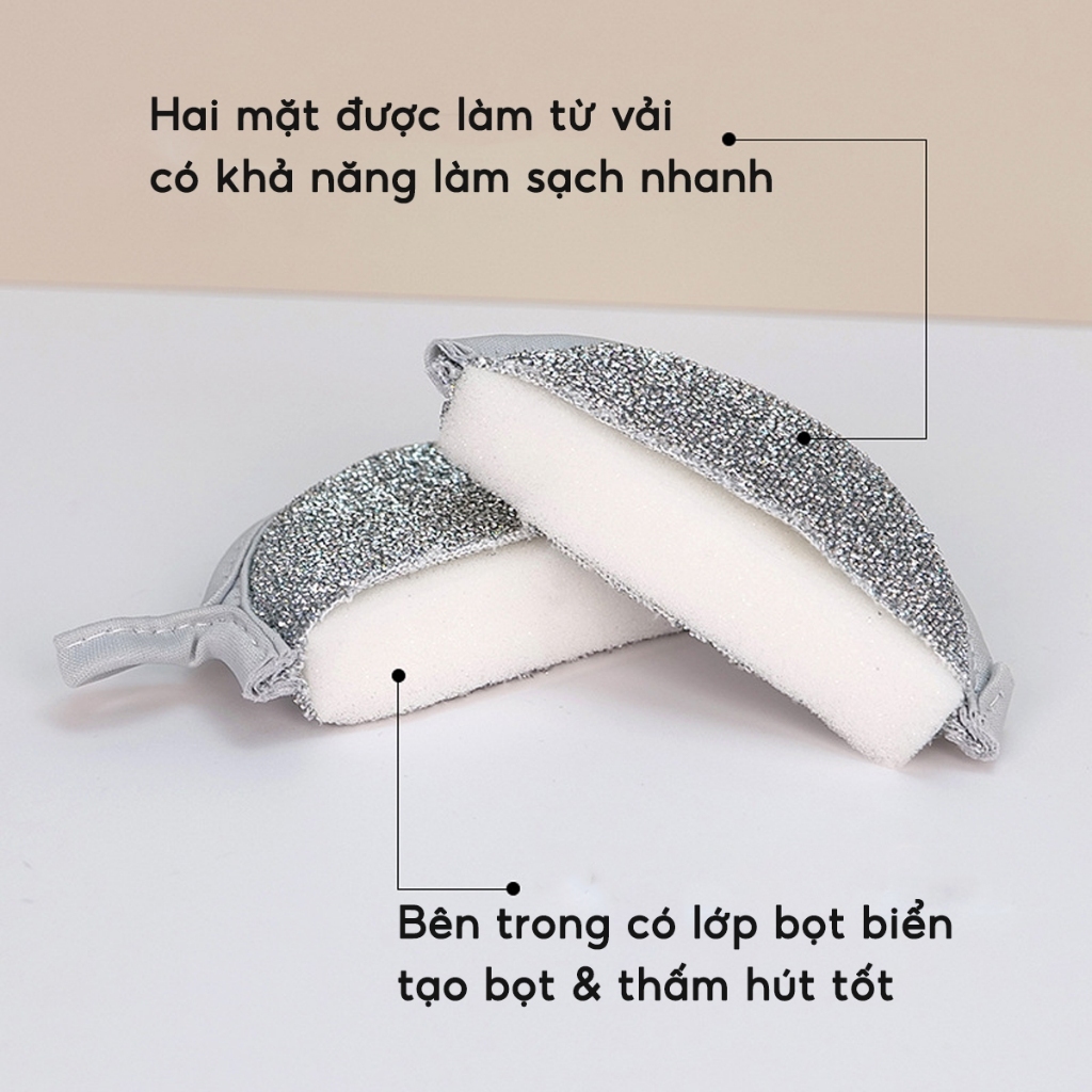 Set 3 Miếng Cọ Rửa Chén Bát Đĩa Đũa Cọ Xoong Nồi Tạo Bọt Đa Năng 12.5x2.5cm