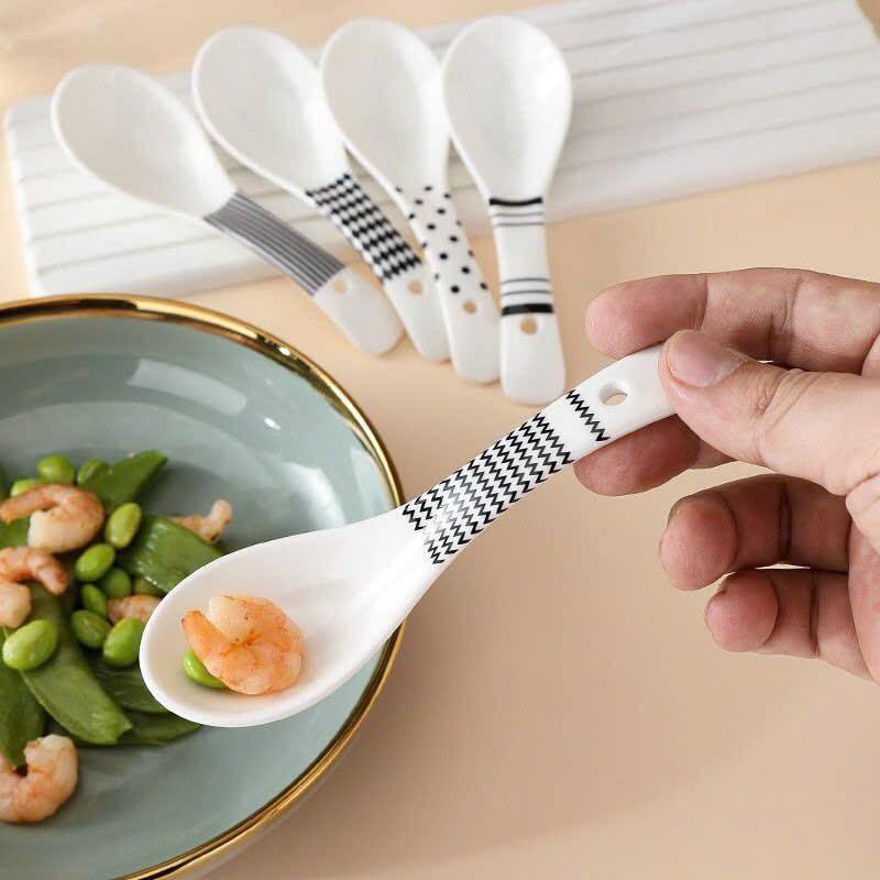 Sỉ set 5 Muôi Sứ Nhật Họa Tiết Basic Đen Trắng 14cmx4,4cm