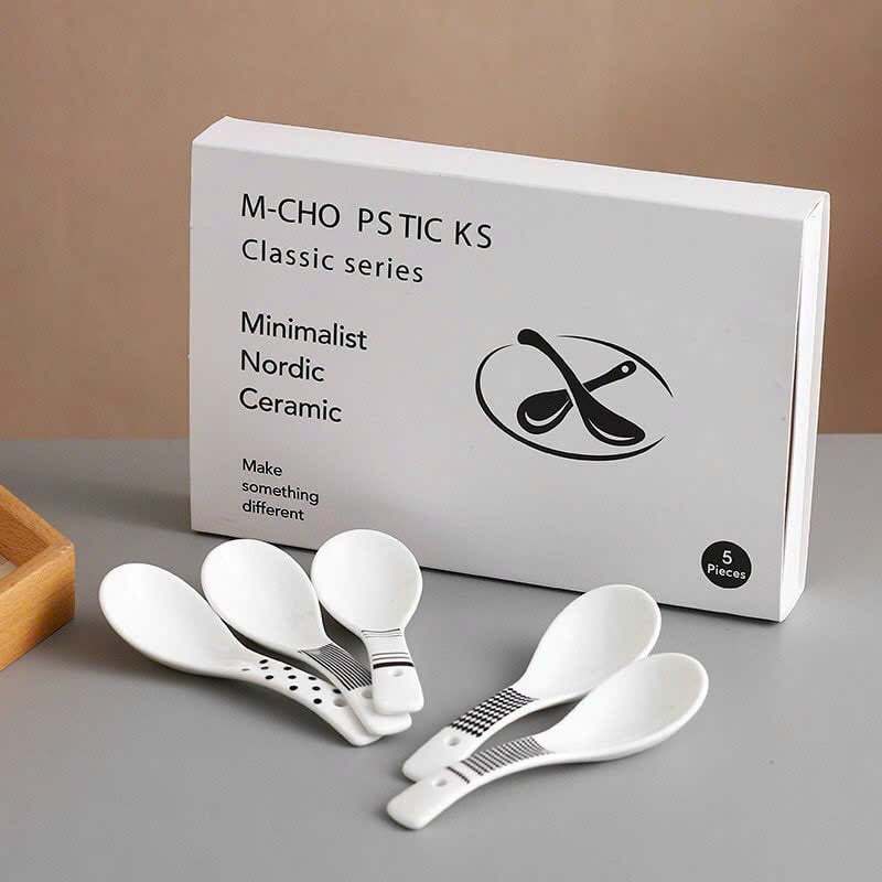 25038_vn-11134207-7r98o-lz7hbxslny310a_20240910112224-3.jpg Set 5 Muôi Sứ Nhật Họa Tiết Basic Đen Trắng 14cmx4,4cm - S5MSN01