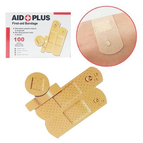 Hộp 100 Miếng Băng Cá Nhân Aid Plus 4 Size Băng Keo Cá Nhân Bảo Vệ Vết Thương