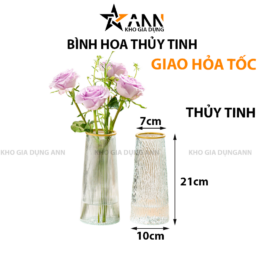 Lọ Hoa Thủy Tinh Trụ Sọc Viền Vàng Lucas 21x7x10cm - LHTT01