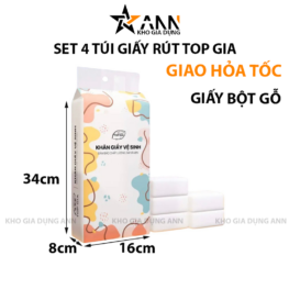 Set 4 Túi Khăn Giấy Rút Treo Tường 4 Lớp Top Gia 1 Túi 1280 Tờ Đa Năng 34x8x16cm - KGR01