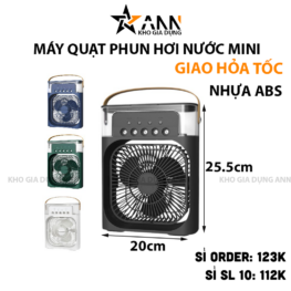 Quạt Phun Hơi Nước Có Đèn Hình Vuông Quạt Để Bàn Mini 600ml 20x25.5x8.5cm - QPNHS01