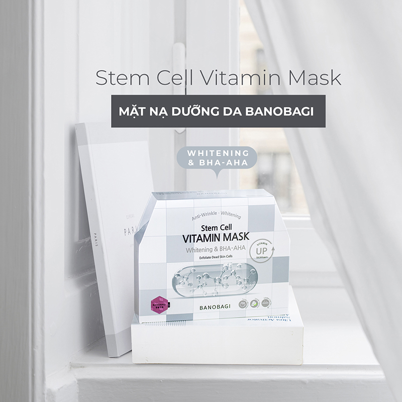 Mặt Nạ Giấy Banobagi Màu Trắng Stem Cell Vitamin Mask Whitening BHA AHA Hộp 10 Miếng