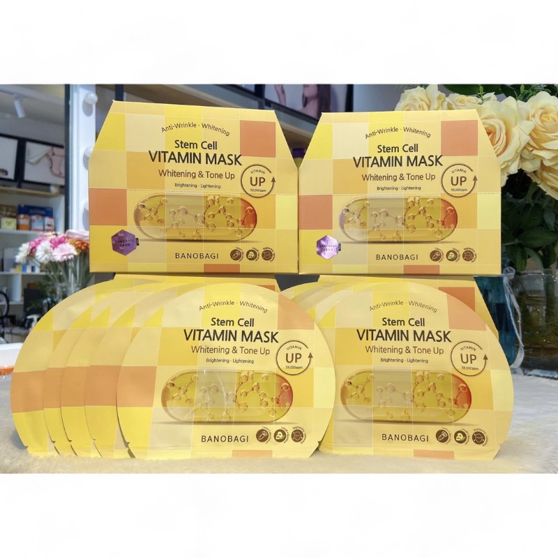 Mặt Nạ Banobagi Màu Vàng Stem Cell Vitamin Mask Whitening Tone Up Hộp 10 Miếng