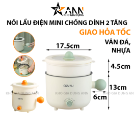 Nồi Lẩu Điện Mini 2 Tầng Đa Năng Kèm Giá Hấp Có Tay Cầm 1.8L 17.5x17.5x27cm - NLDMN2T