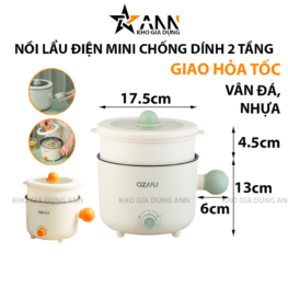 Nồi Lẩu Điện Mini 2 Tầng Đa Năng Kèm Giá Hấp Có Tay Cầm 1.8L 17.5x17.5x27cm - NLDMN2T