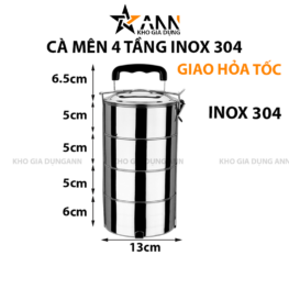 Cà Mên Inox 4 Tầng Tay Cầm Nhựa 27.5x13x13cm - CMIN4T