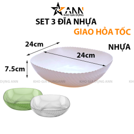 Set 3 Đĩa Nhựa Vuông 3 Màu Lòng Sâu - S3DNVTS