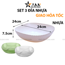 Set 3 Đĩa Nhựa Vuông 3 Màu Lòng Sâu - S3DNVTS