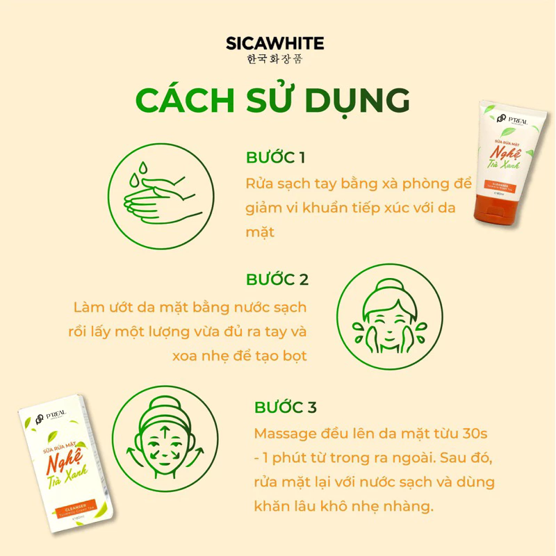 25352_phu2_20241001172247-1.png Sữa Rửa Mặt P'Real Sica White Nghệ Trà Xanh Turmeric Green Tea Cleanser 80ml - 8936226110327