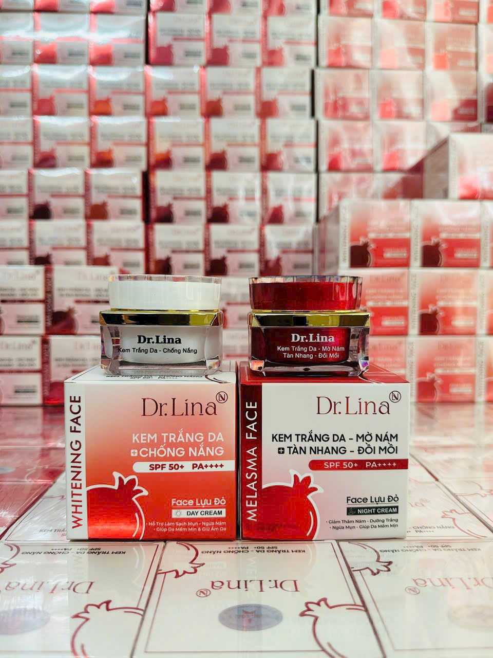 Combo Kem Face Dưỡng Trắng Da Mặt Dr.Lina Lựu Đỏ Ngày Đêm 25g Hỗ Trợ Trắng Da Mờ Nám