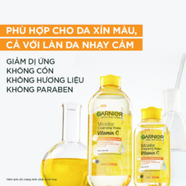 Nước Tẩy Trang Garnier Nắp Vàng Micellar Cleansing Water Vitamin C Dành Cho Da Sạm Xỉn Màu 400ml - 8994993013869