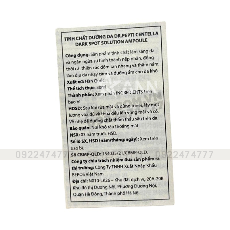 Serum Dr.Pepti Hàn Quốc Chiết Xuất Rau Má Centella Dark Spot Solution Ampoule 30ml
