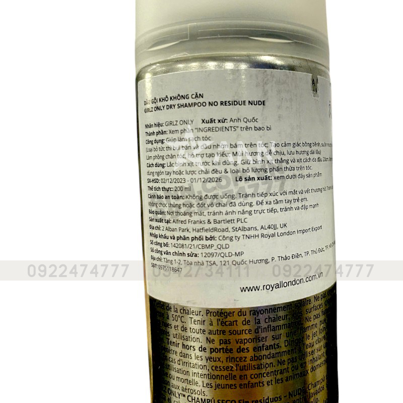 Kho sỉ dầu Gội Khô Girlz Only Màu Xám 200ml - Dầu Gội Khô Cho Da Đầu Nhạy Cảm