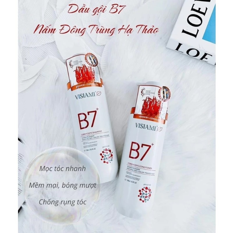 Combo Dầu Gội Xả Visiami Biotin B7+ Cordyceps Đông Trùng Hạ Thảo 780ml