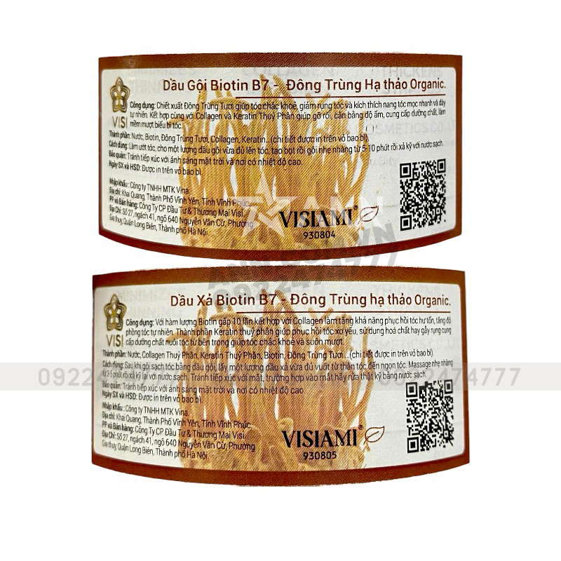 25631_tem-phu_20241106143822-1.png Combo Dầu Gội Xả Visiami Biotin B7+ Cordyceps Đông Trùng Hạ Thảo 780ml - 6940686505847