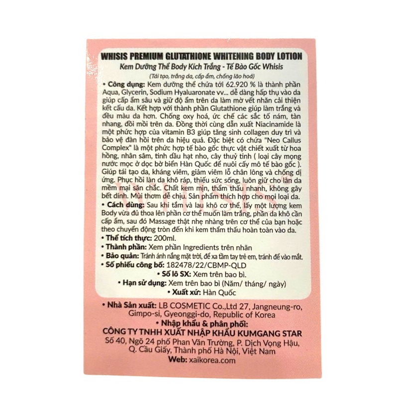 Giá sỉ sữa Dưỡng Thể Whisis Ban Đêm Premium Glutathione Whitening Body Lotion 200ml