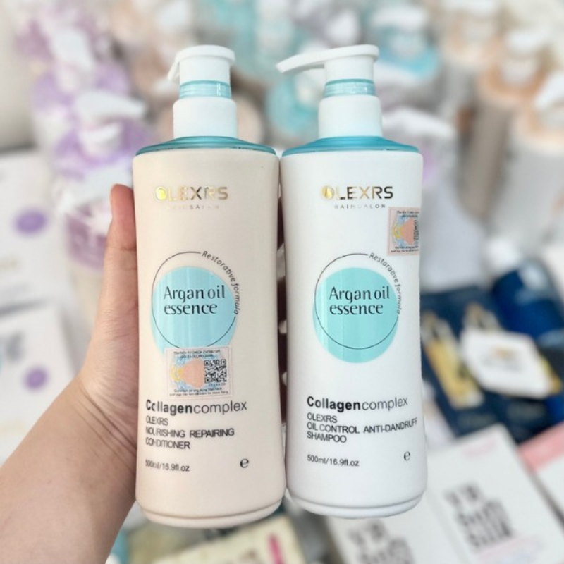 Combo Gội Xả Collagen Olexrs Argan Oil Essence Màu Xanh 500ml - Phiên Bản Mới 2024