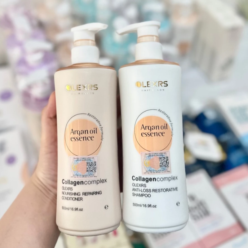 Combo Gội Xả Olexrs Argan Oil Essence Màu Cam 500ml - Phiên Bản Mới 2024