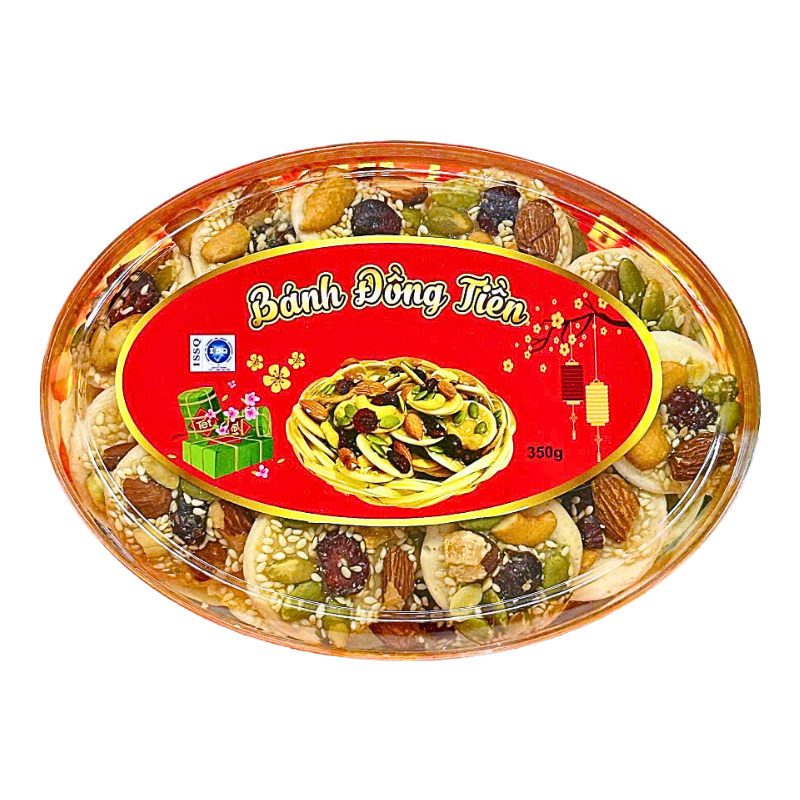 Sỉ hộp Bánh Đồng Tiền Việt Quất Hộp Ovan 350G Hộp Quà Tết 2026