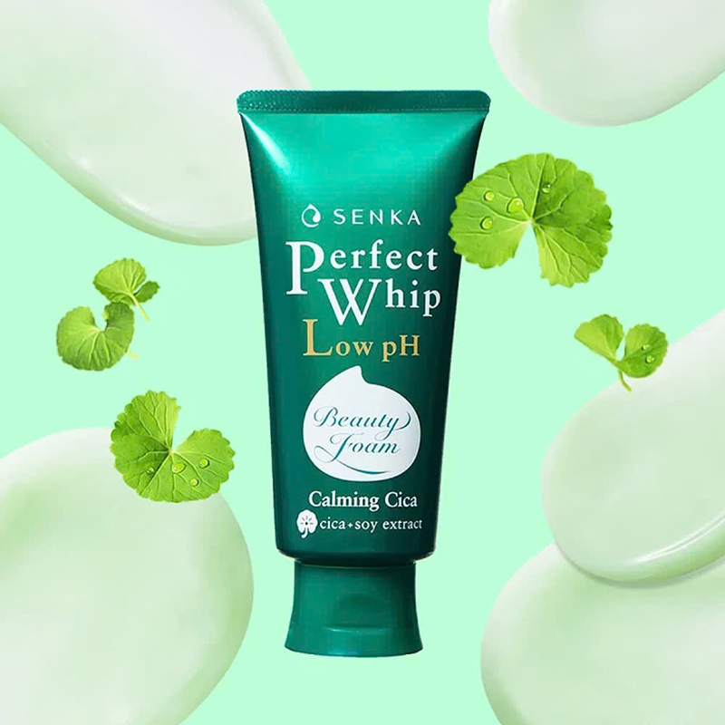 Sữa Rửa Mặt Senka Perfect Whip Chiết Xuất Rau Má Màu Xanh Lá Dịu Nhẹ Cho Da Nhạy Cảm 100g