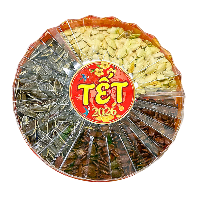 Set Hộp Mix Hạt 3 Vị (Hạt Dưa, Hạt Hướng Dương, Hạt Bí Trắng) Sun Khía 3 Ngăn 300G Hộp Tết