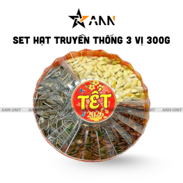 Set Hộp Mix Hạt 3 Vị (Hạt Dưa, Hạt Hướng Dương, Hạt Bí Trắng) Sun Khía 3 Ngăn 300G Hộp Tết - HTVHSK300