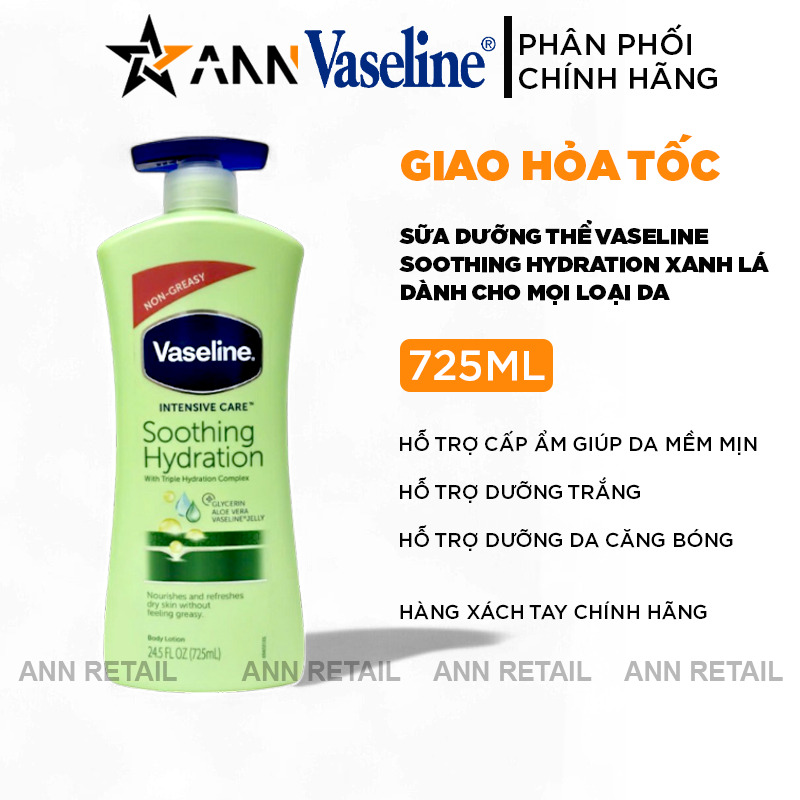25848_1_20241205164555-1.png Sữa Dưỡng Thể Vaseline Intensive Care Soothing Hydration Màu Xanh Lá 725ml - Hàng Xách Tay - 8901030912993