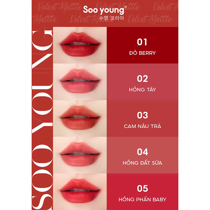 Son Kem Nhung Lì Soo Young Velvet Matte 4g - 5 Màu Quyến Rũ Thời Thượng