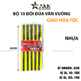 Bộ 10 Đôi Đũa Đen Kháng Khuẩn Hoạ Tiết Vân Vuông 24cm - DKK02