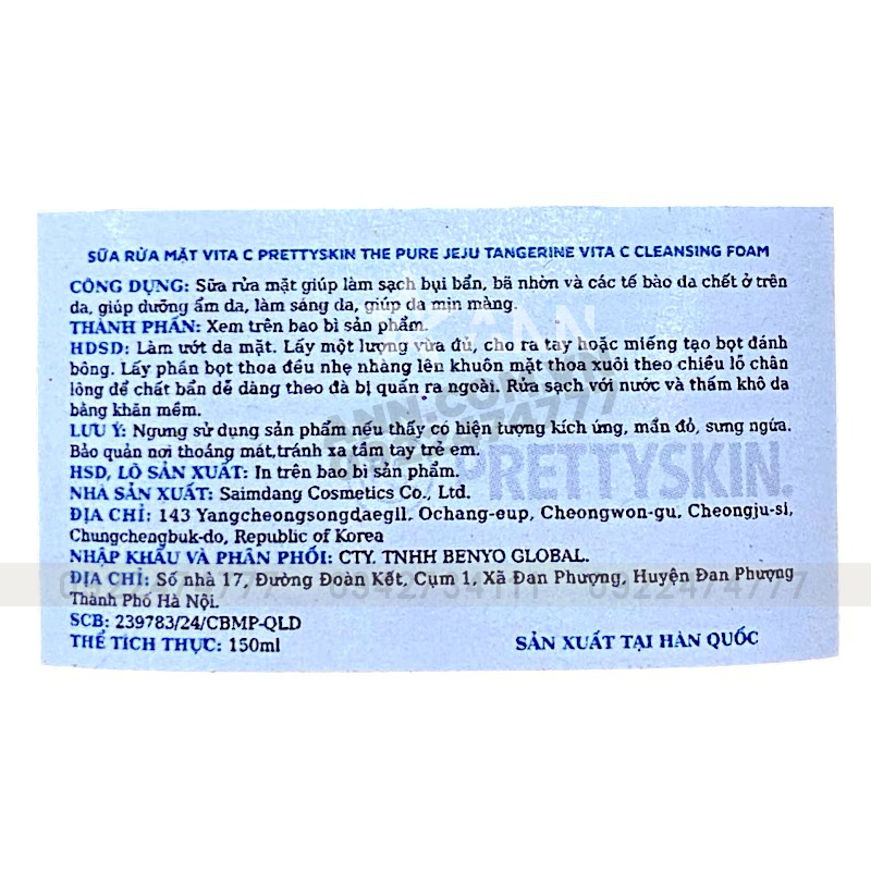Sữa Rửa Mặt Prettyskin The Pure Jeju Tangerine Vita C Cleansing Foam 150ml